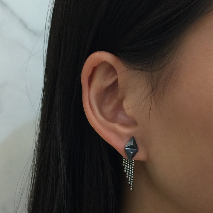 Snow Reverse Earring, Oxidized Silver