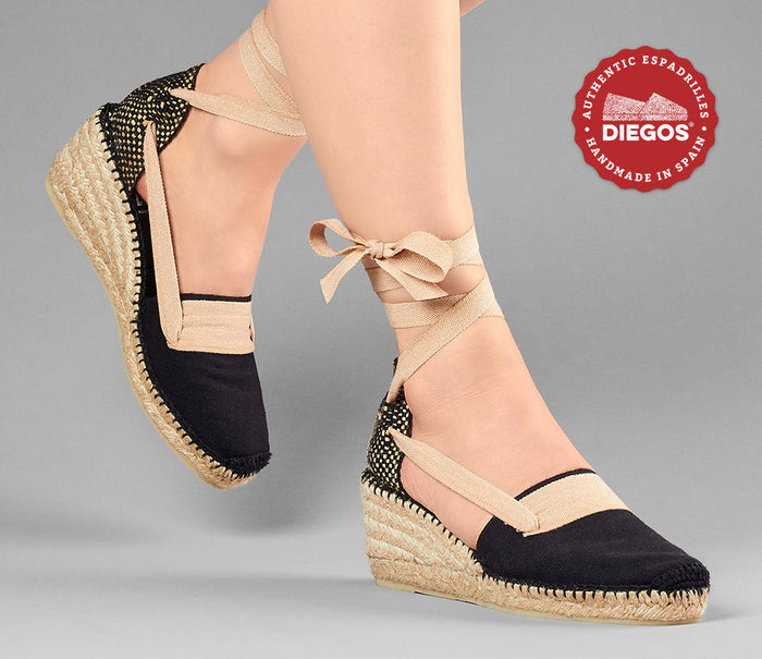 All black Lola high wedge Basque espadrilles