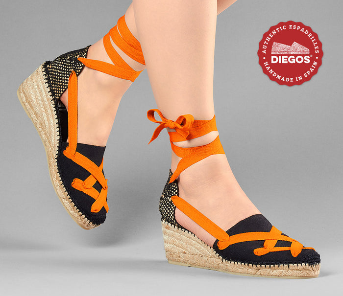 All black Lola high wedge classic laces espadrilles