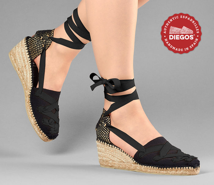 All black Lola high wedge Pamplona espadrilles