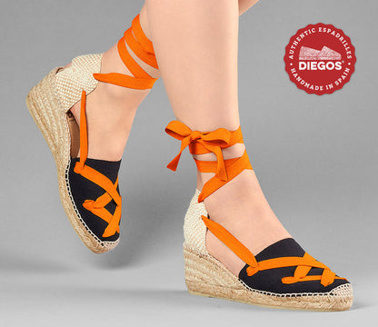 Black Lola high wedge classic laces espadrilles