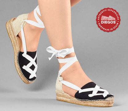 Black Lola low wedge classic laces espadrilles