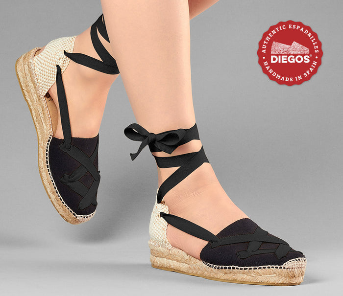 Black Lola low wedge classic laces espadrilles
