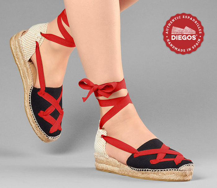 Black Lola low wedge classic laces espadrilles