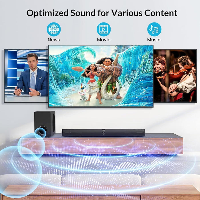 Cowin Sound Bar with Subwoofer, 110W Sound Bar for Smart TV with Adjustable Deep Bass & Volume Boost & 3 EQ Modes, Bluetooth/ARC/Opt/AUX, Detachable Soundbar for TV/PC/Gaming/Projector Cowinaudio