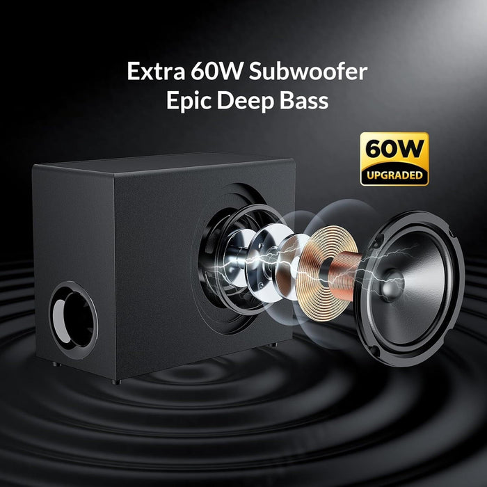 Cowin Sound Bar with Subwoofer, 110W Sound Bar for Smart TV with Adjustable Deep Bass & Volume Boost & 3 EQ Modes, Bluetooth/ARC/Opt/AUX, Detachable Soundbar for TV/PC/Gaming/Projector Cowinaudio