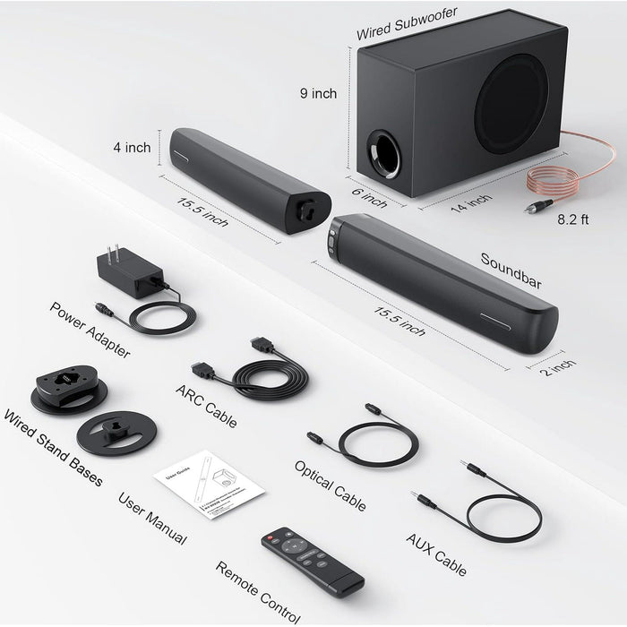 Cowin Sound Bar with Subwoofer, 110W Sound Bar for Smart TV with Adjustable Deep Bass & Volume Boost & 3 EQ Modes, Bluetooth/ARC/Opt/AUX, Detachable Soundbar for TV/PC/Gaming/Projector Cowinaudio