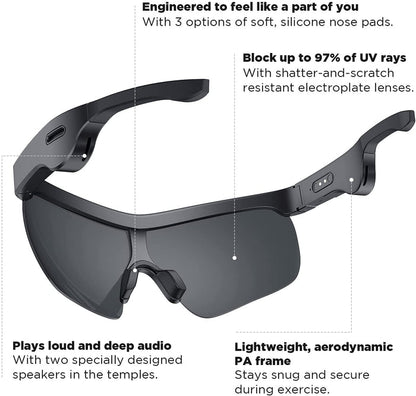 Cowin Sound Shades Smart Audio Sports Sunglasses, Black Cowinaudio