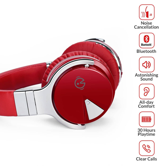 E7 Active Noise Cancelling Wireless Bluetooth Over-ear Headphones，Red Headphone Cowinaudio