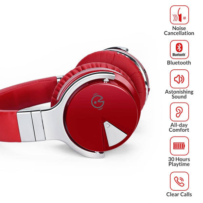 E7 Active Noise Cancelling Wireless Bluetooth Over-ear Headphones，Red Headphone Cowinaudio