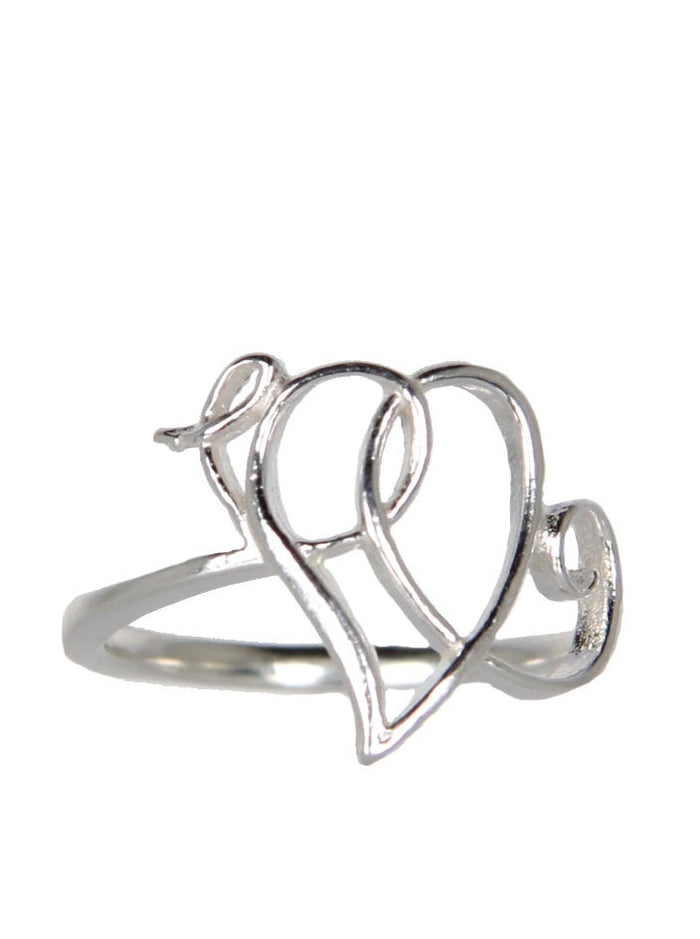 Heart Scroll Ring, Silver