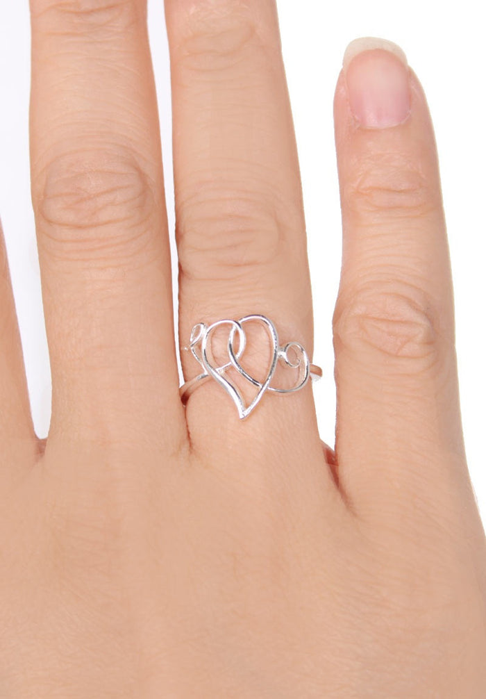 Heart Scroll Ring, Silver