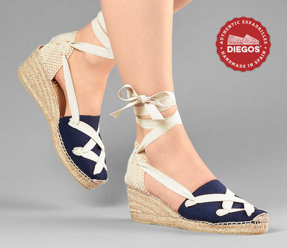 Navy blue Lola high wedge classic laces espadrilles
