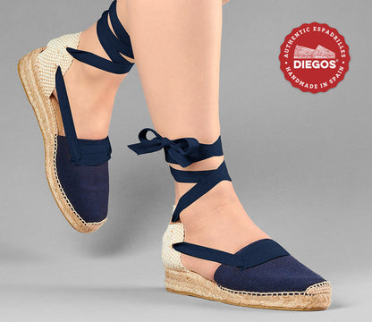 Navy Lola low wedge Basque espadrilles