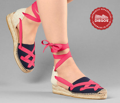 Navy Lola low wedge classic laces espadrilles
