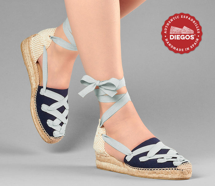Navy Lola low wedge Pamplona espadrilles
