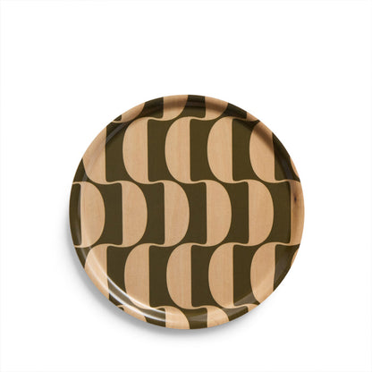 Parentheses Pattern Round Tray in Pesto