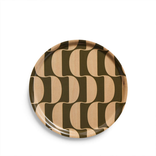 Parentheses Pattern Round Tray in Pesto