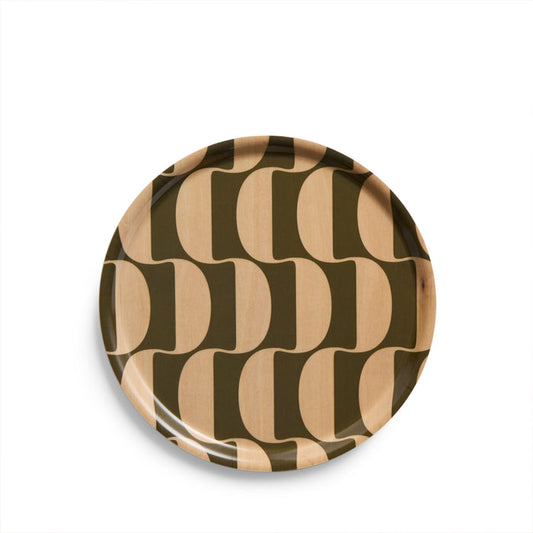 Parentheses Pattern Round Tray in Pesto