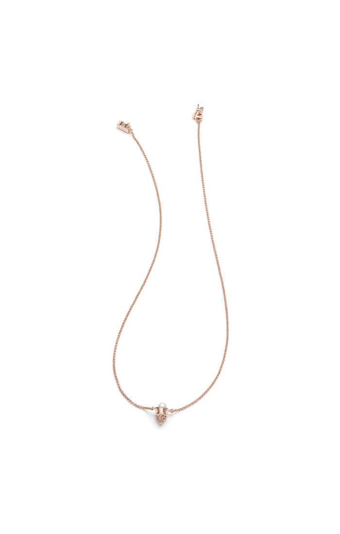 Pave Pearl Single Cone Necklace, Rose Gold