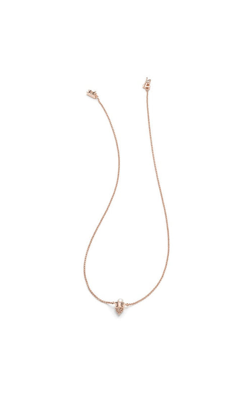 Pave Pearl Single Cone Necklace, Rose Gold