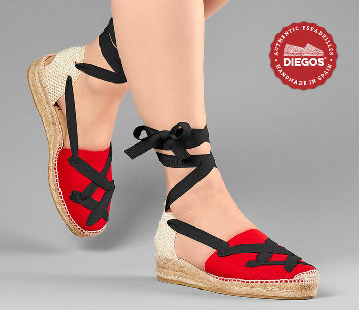 Red Lola low wedge classic laces espadrilles