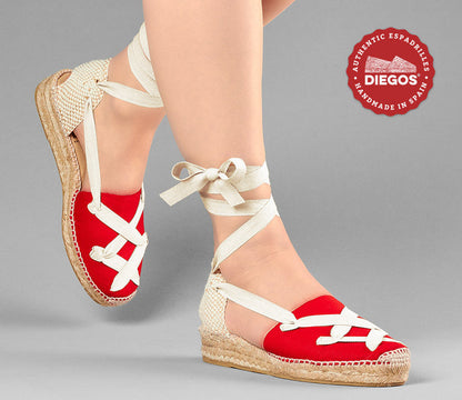 Red Lola low wedge classic laces espadrilles