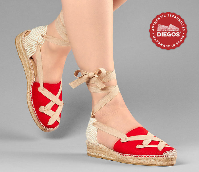 Red Lola low wedge classic laces espadrilles
