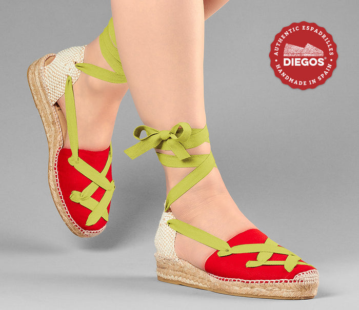 Red Lola low wedge classic laces espadrilles