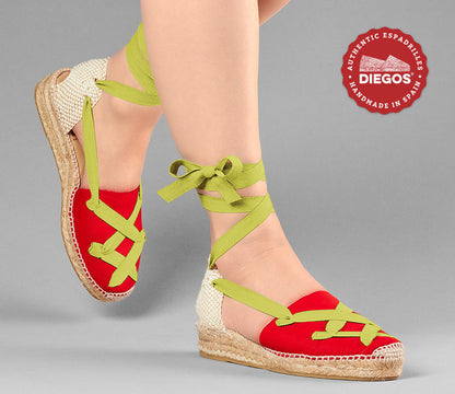 Red Lola low wedge classic laces espadrilles