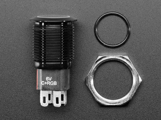Rugged Metal Pushbutton with Black Finish - 16mm 6V RGB Latching (16mm Black Latching) by The Pi Hut - The Pi Hut
