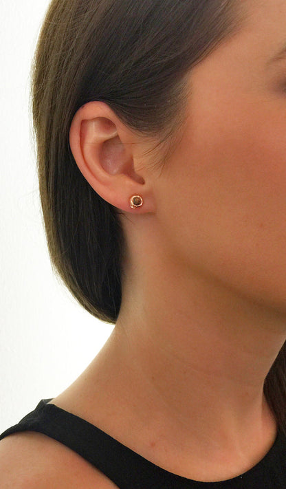 Small Gemstone Code Stud Earrings, Rose Gold