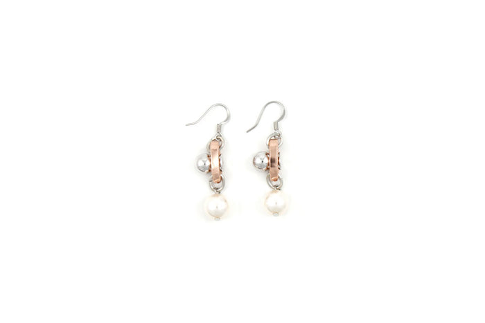 Sphere & Pearl Earrings, Rosegold/Rhodium