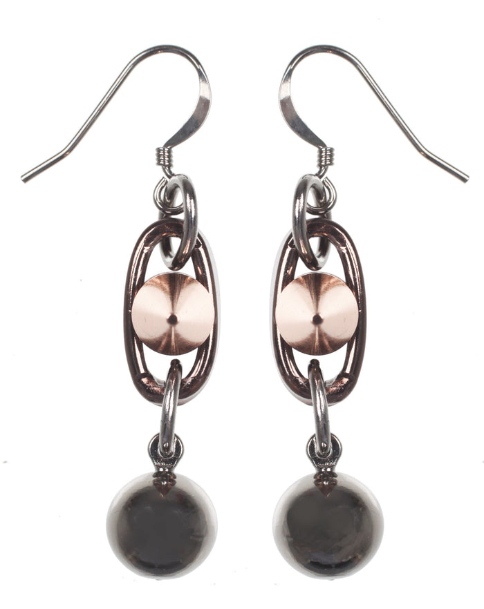 Spike & Sphere Earrings, Brown/Ruthenium/Rosegold