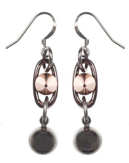 Spike & Sphere Earrings, Brown/Ruthenium/Rosegold