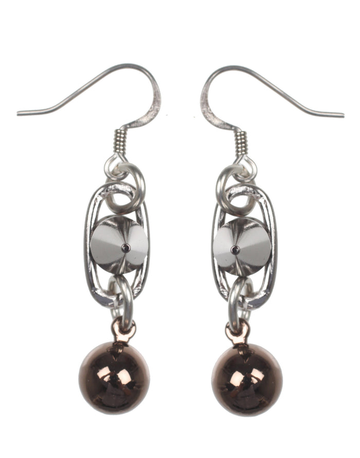 Spike & Sphere Earrings, Rhodium/Brown/Ruthenium