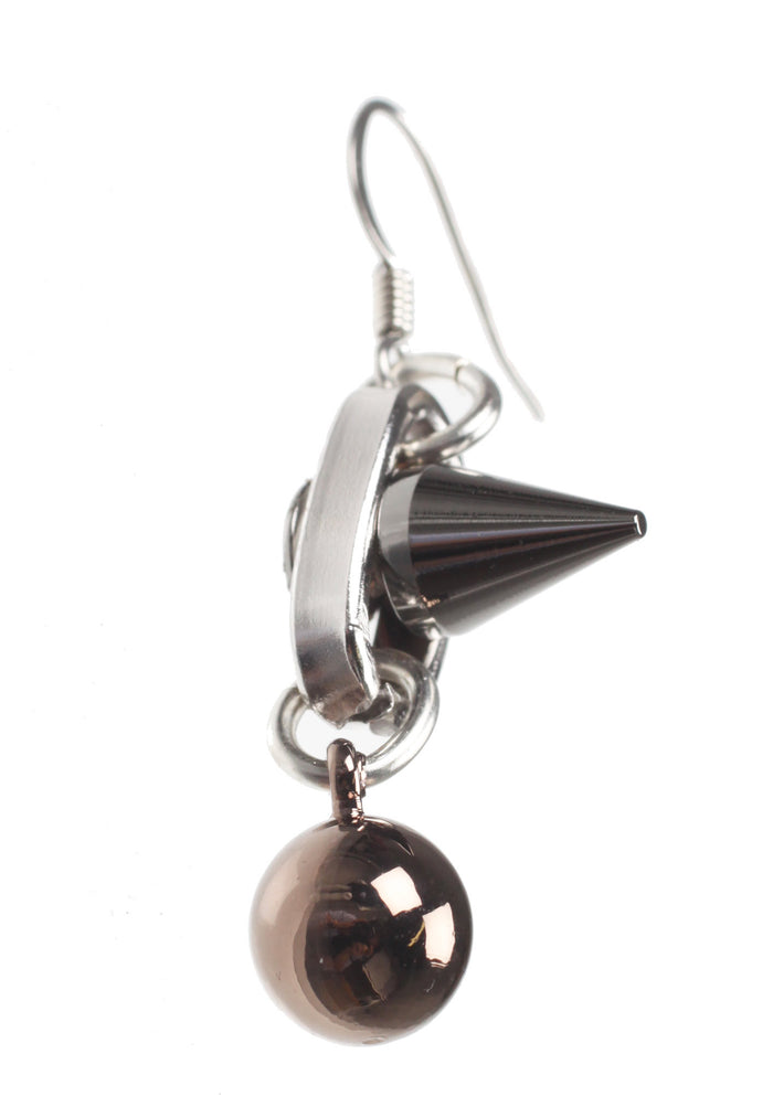 Spike & Sphere Earrings, Rhodium/Brown/Ruthenium