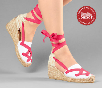 White Lola high wedge classic laces espadrilles